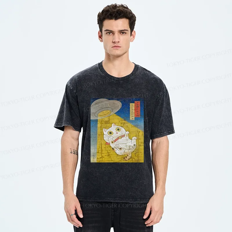 Tokyo-Tiger Funny Meow-FO Kidnapping Cat Washed T-Shirt