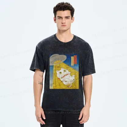 Tokyo-Tiger Funny Meow-FO Kidnapping Cat Washed T-Shirt