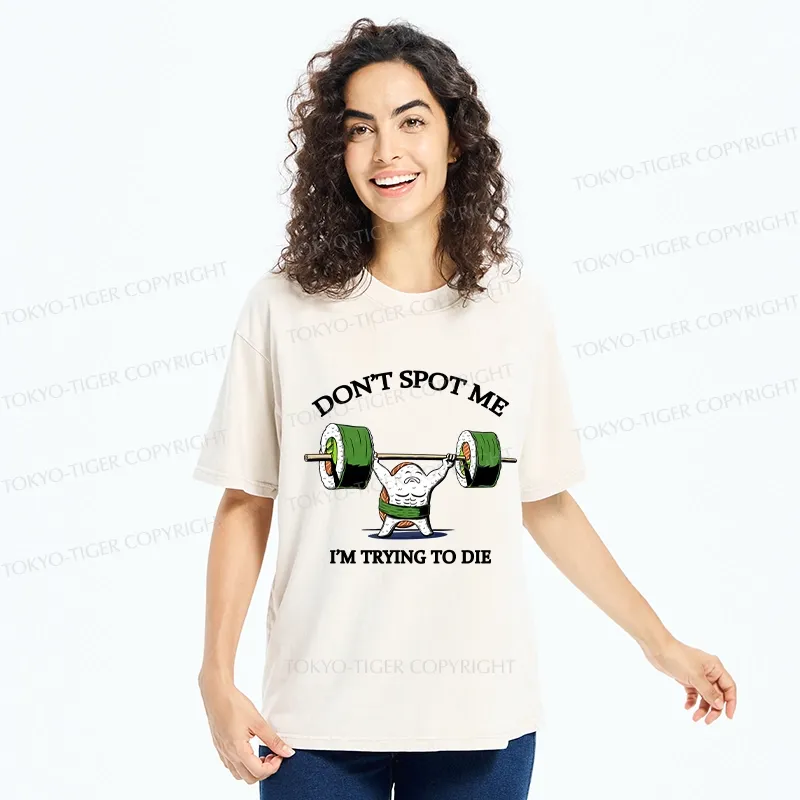 Tokyo-Tiger Funny Sushi Weightlifting Fitness Washed T-Shirt