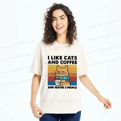 Tokyo-Tiger I Like Cats And Coffee Washed T-Shirt