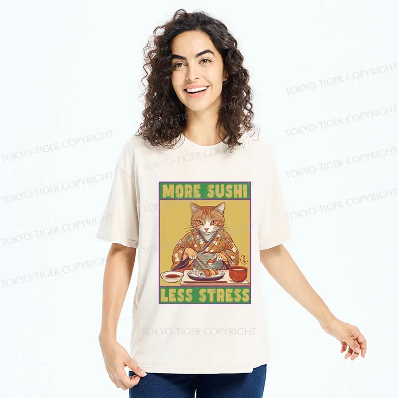 Tokyo-Tiger More Sushi Less Stress Washed T-Shirt