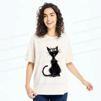 Tokyo-Tiger Surprised Black Cat Washed T-Shirt