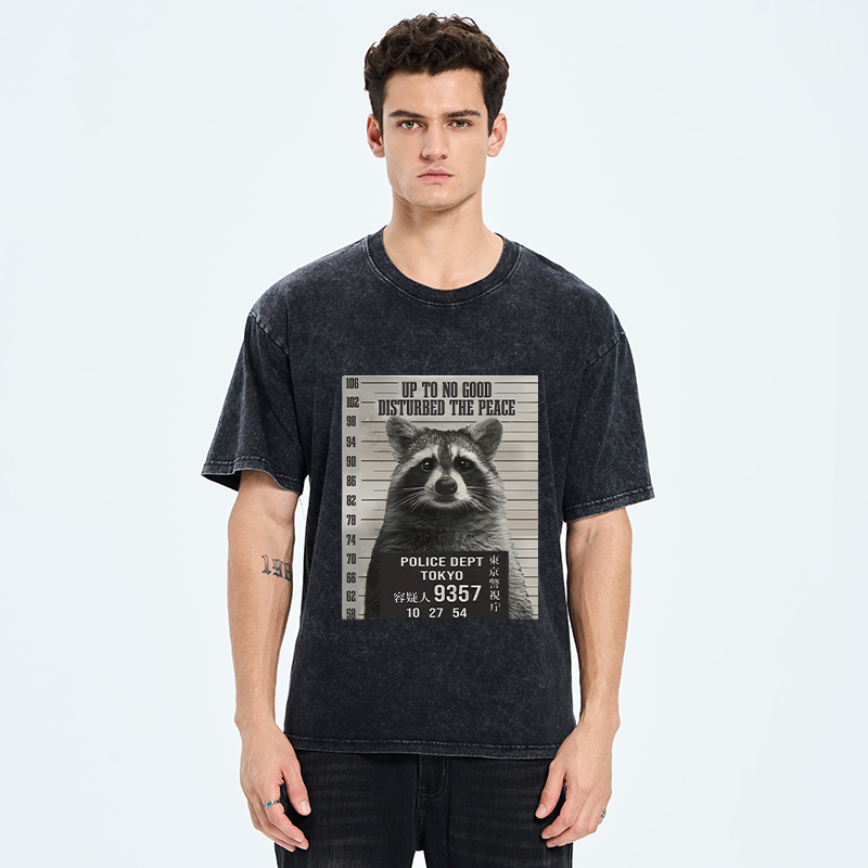 Tokyo-Tiger Arrested Raccoon Washed T-Shirt