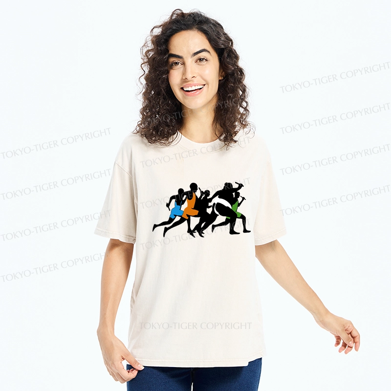 Tokyo-Tiger Funny Sumo Race Washed T-Shirt