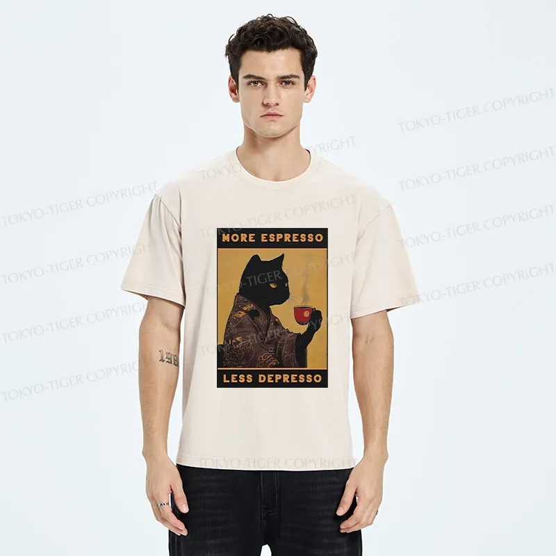 Tokyo-Tiger More Espresso Less Depresso Retro Washed T-Shirt