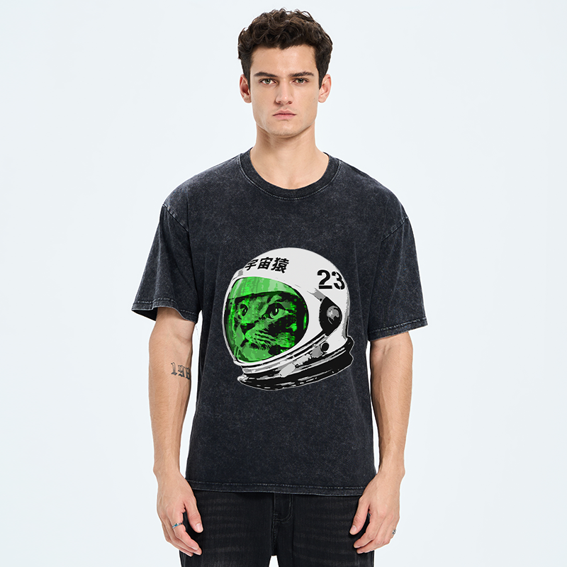 Tokyo-Tiger Astronaut Cat Washed T-Shirt