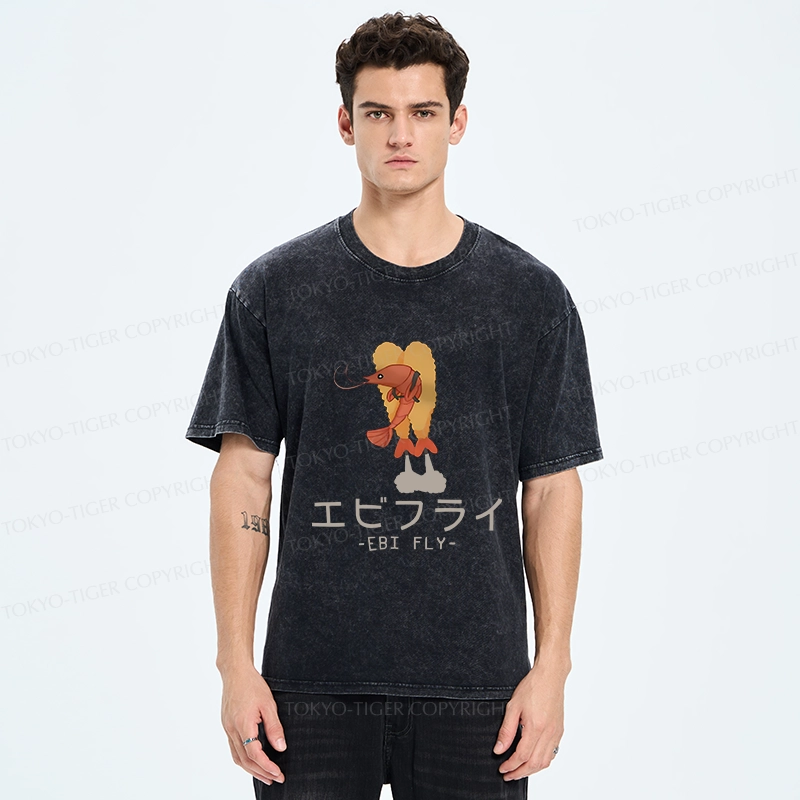 Tokyo-Tiger Yummy Fried shrimp Washed T-Shirt