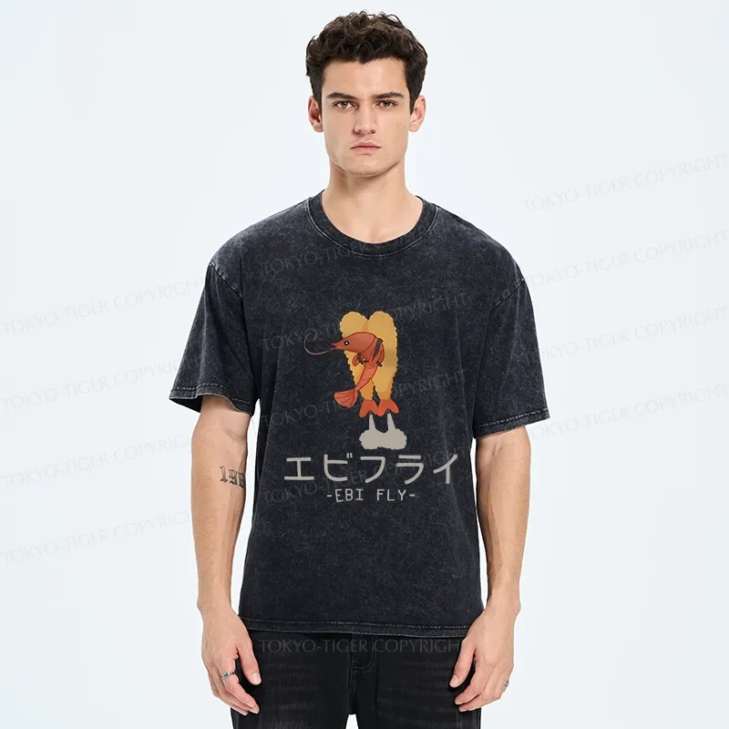 Tokyo-Tiger Yummy Fried shrimp Washed T-Shirt