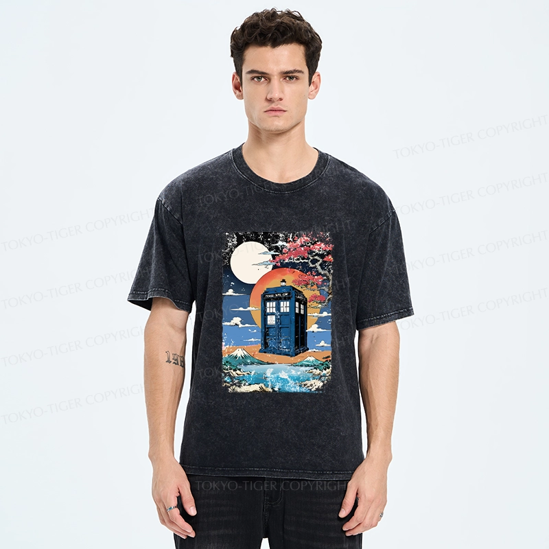 Tokyo-Tiger Tardis Under The Moonlight Washed T-Shirt