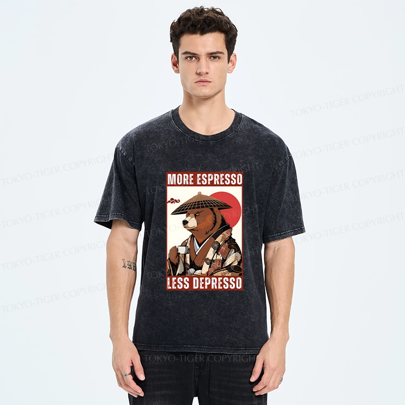 Tokyo-Tiger More Espresso Less Depresso Bear Washed T-Shirt