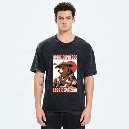 Tokyo-Tiger More Espresso Less Depresso Bear Washed T-Shirt
