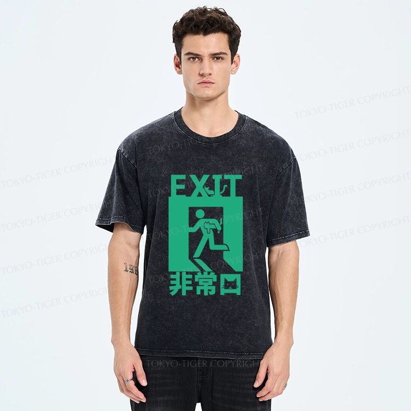 Tokyo-Tiger Funny Cat Exit Washed T-Shirt