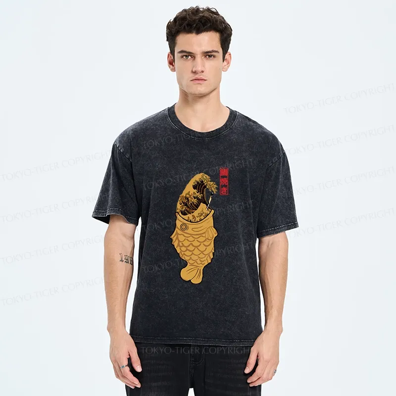 Tokyo-Tiger The Great Wave Off Taiyaki Washed T-Shirt