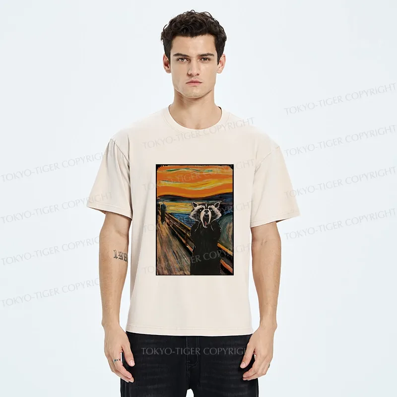 Tokyo-Tiger Funny Screaming Raccoon Washed T-Shirt
