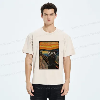 Tokyo-Tiger Funny Screaming Raccoon Washed T-Shirt
