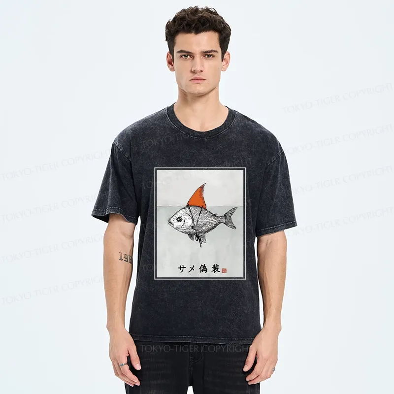 Tokyo-Tiger Funny Fish Disguised As Shark Washed T-Shirt