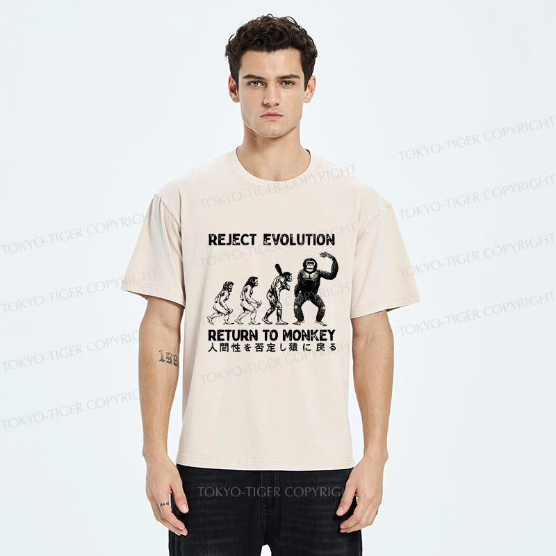 Tokyo-Tiger Reject Evolution Return To Monkey Funny Washed T-Shirt