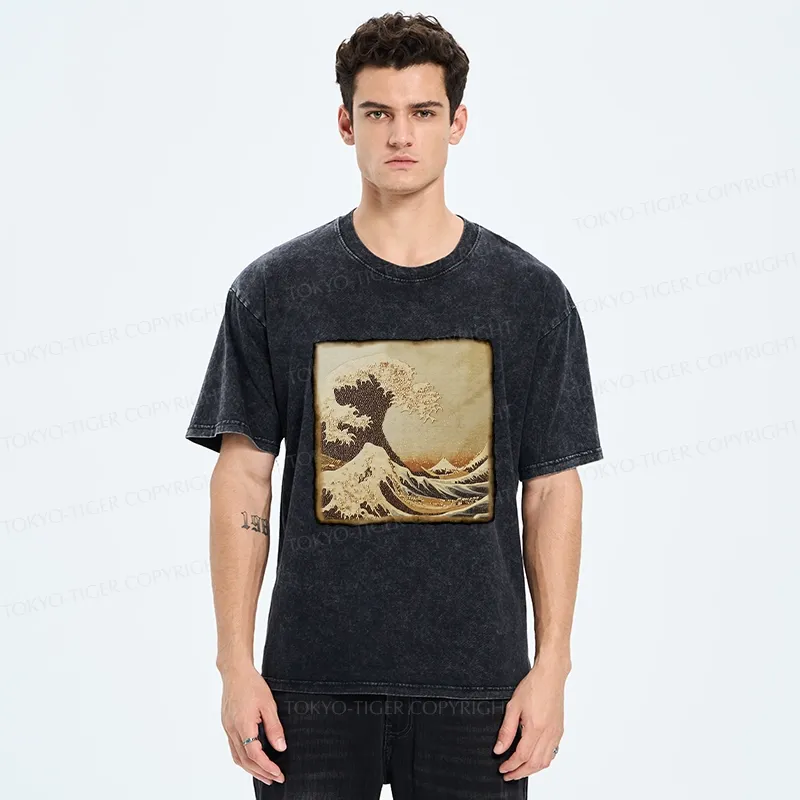 Tokyo-Tiger The Great Wave Off Coffee Beans Washed T-Shirt