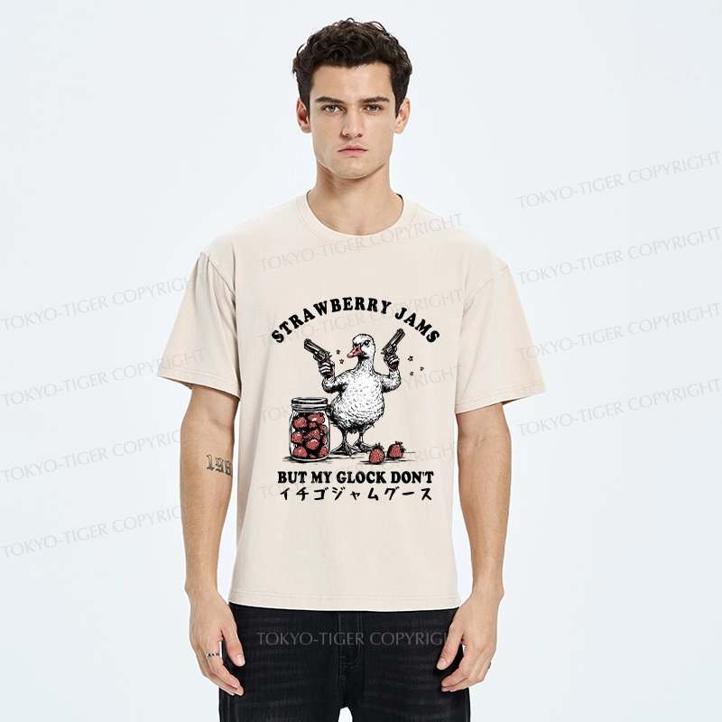 Tokyo-Tiger Strawberry Jam Funny Washed T-Shirt