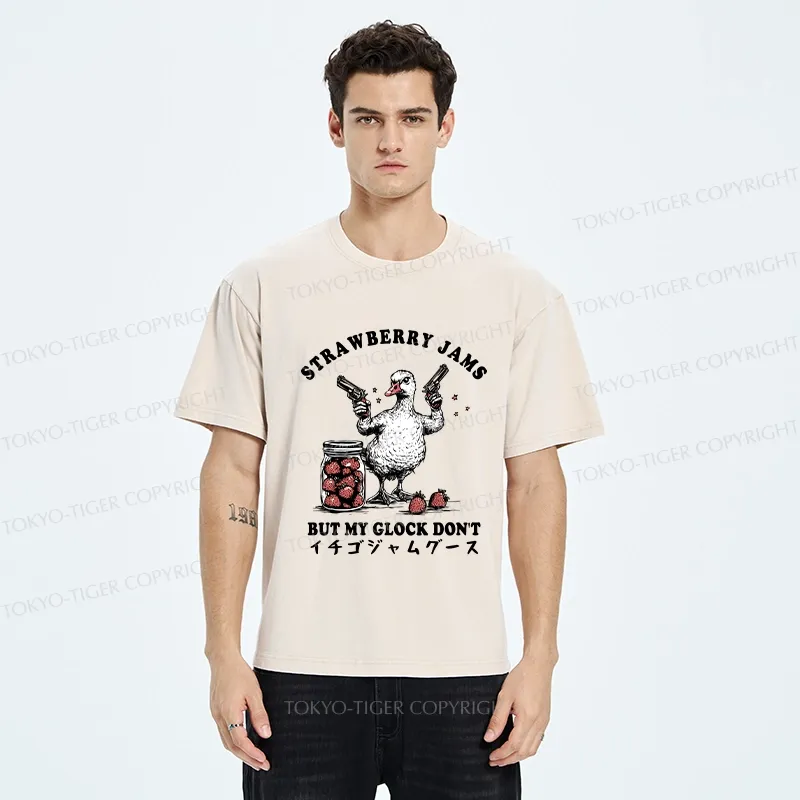Tokyo-Tiger Strawberry Jam Funny Washed T-Shirt