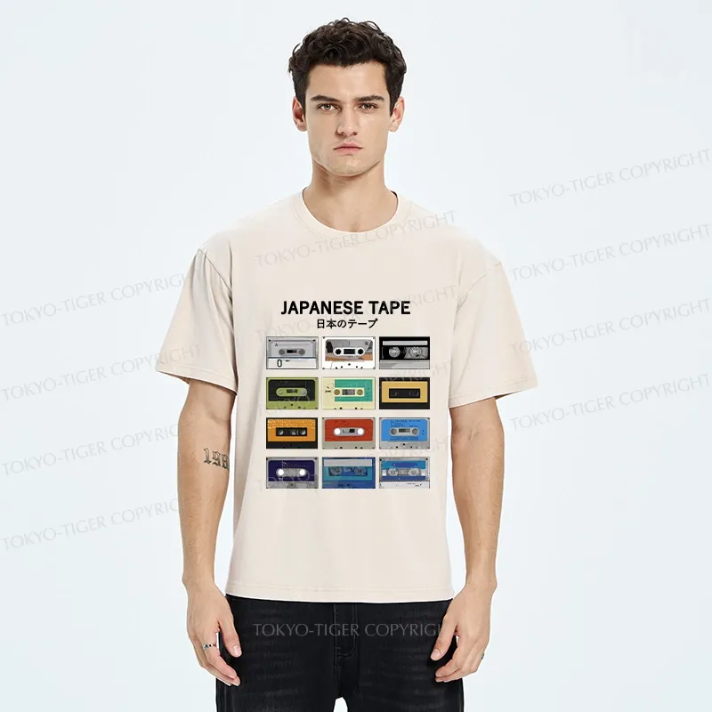 Tokyo-Tiger Retro Japanese Tapes Washed T-Shirt