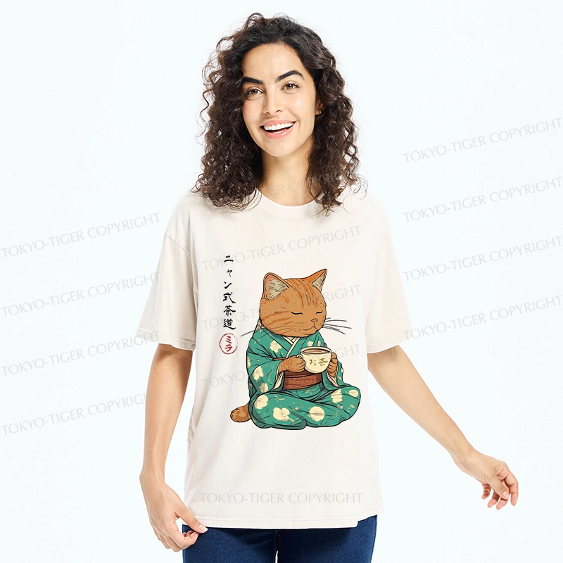 Tokyo-Tiger Purr-style Tea Ceremony Washed T-Shirt