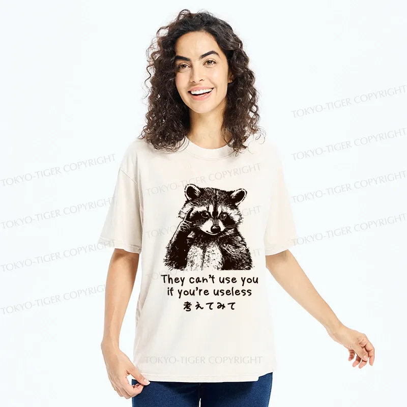 Tokyo-Tiger Funny Raccoon Quotes Washed T-Shirt