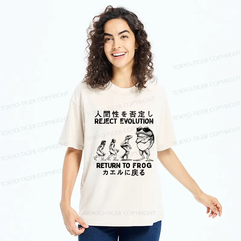 Tokyo-Tiger Reject Evolution Return To Frog Funny Washed T-Shirt