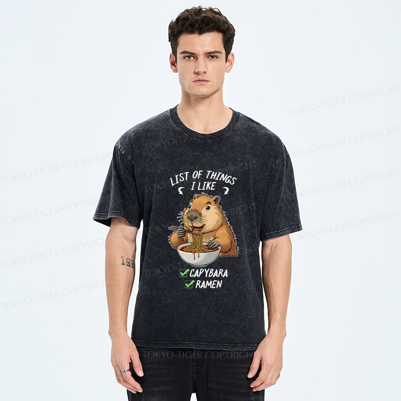Tokyo-Tiger Capybara And Ramen Are My Favorites Washed T-Shirt