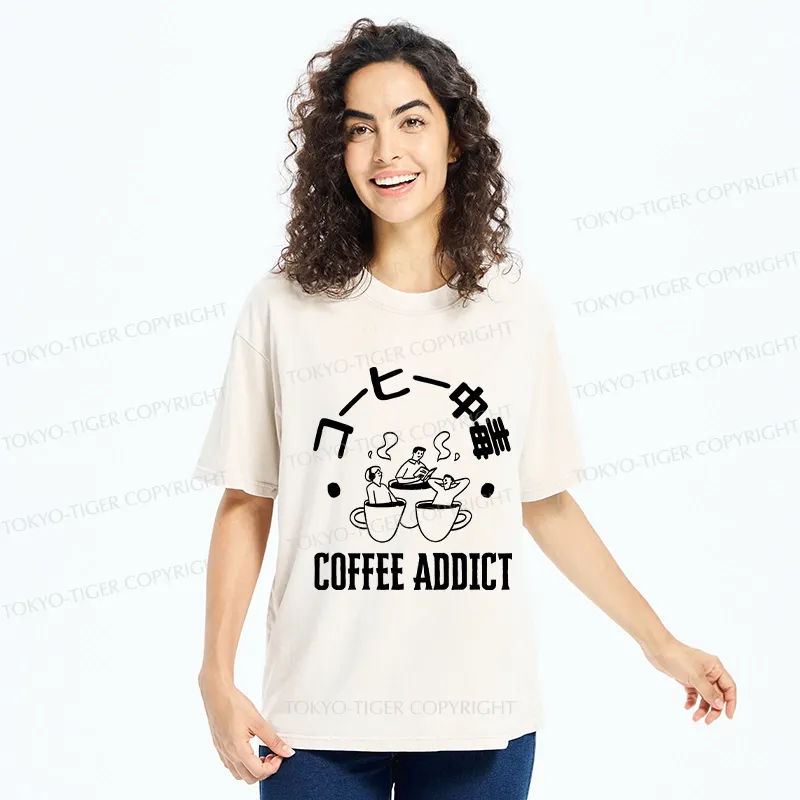 Tokyo-Tiger Funny Addiction To Coffee Washed T-Shirt
