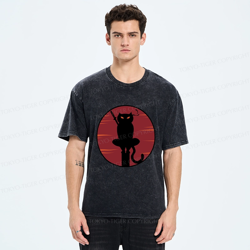 Tokyo-Tiger Japanese Ninja Black Cat Washed T-Shirt