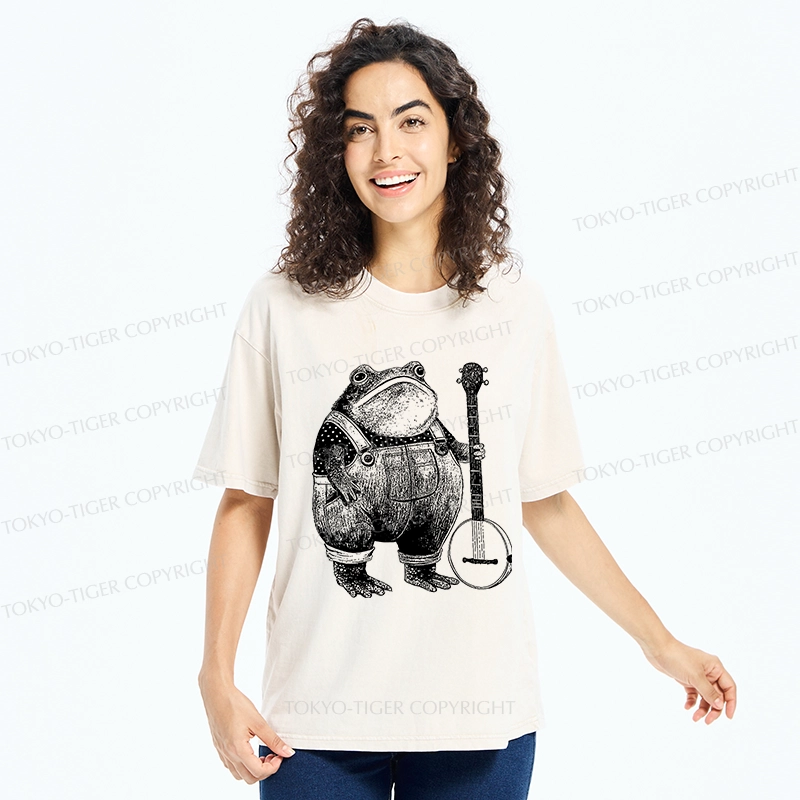 Tokyo-Tiger Vintage Frog Playing Banjo Washed T-Shirt