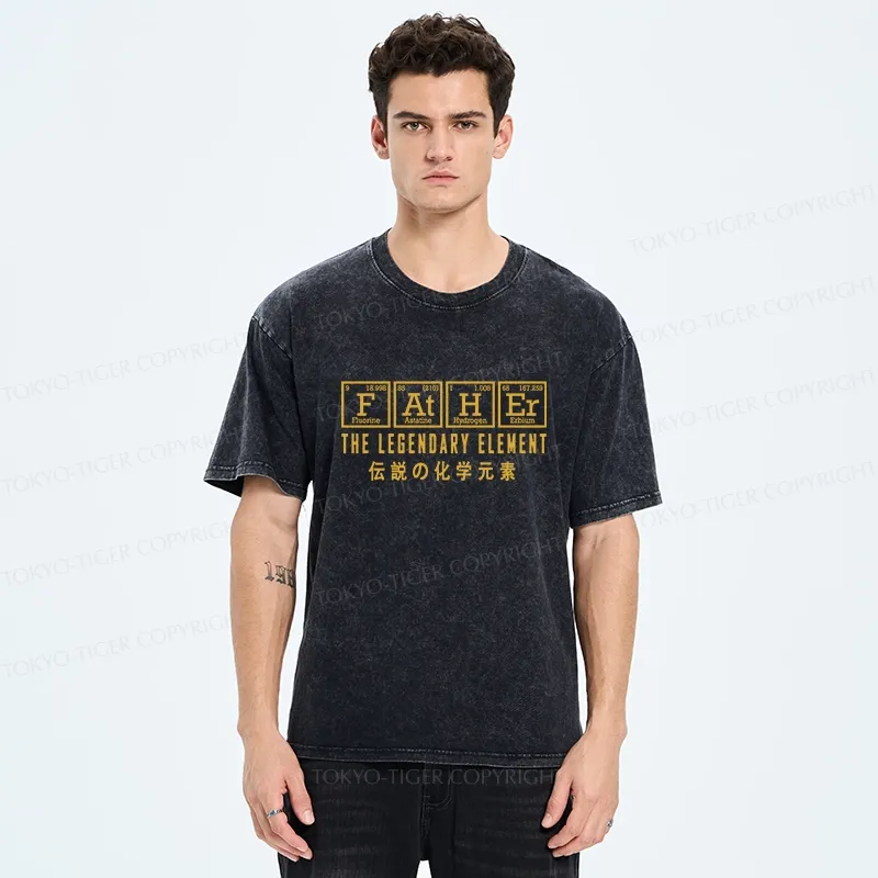 Tokyo-Tiger Funny Father Chemical Element Washed T-Shirt