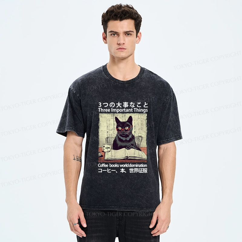Tokyo-Tiger Three Important Things About Cat Washed T-Shirt
