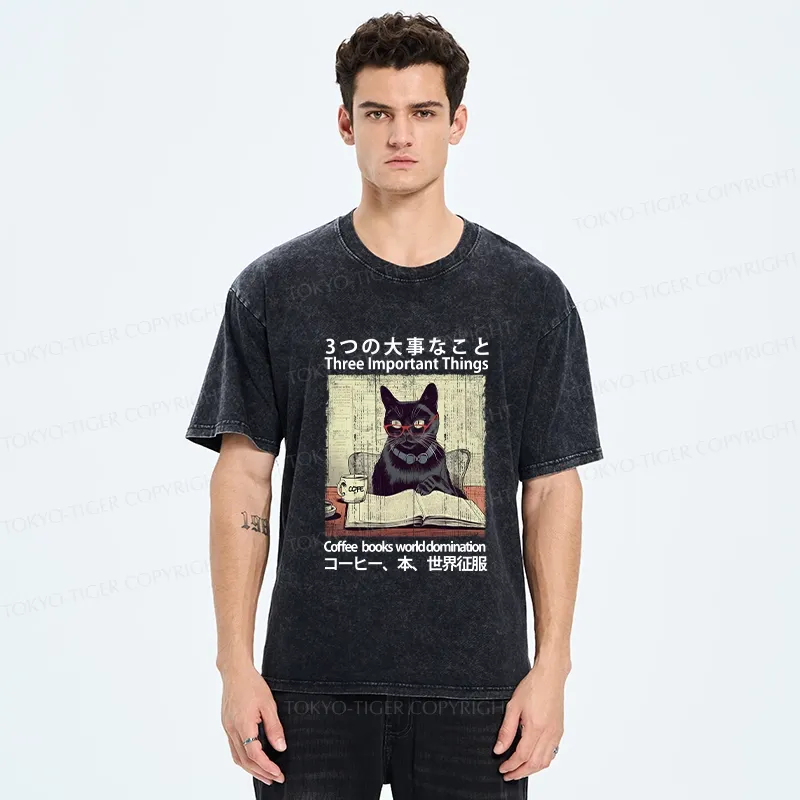 Tokyo-Tiger Three Important Things About Cat Washed T-Shirt