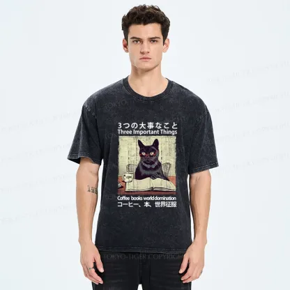 Tokyo-Tiger Three Important Things About Cat Washed T-Shirt