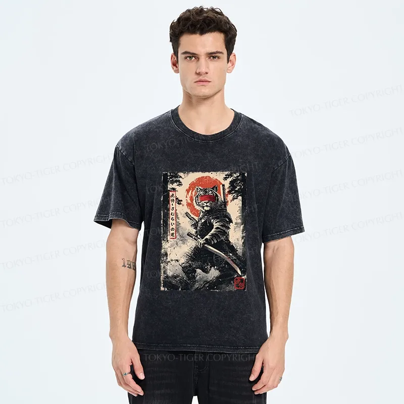 Tokyo-Tiger Retro Tiger Samurai Washed T-Shirt