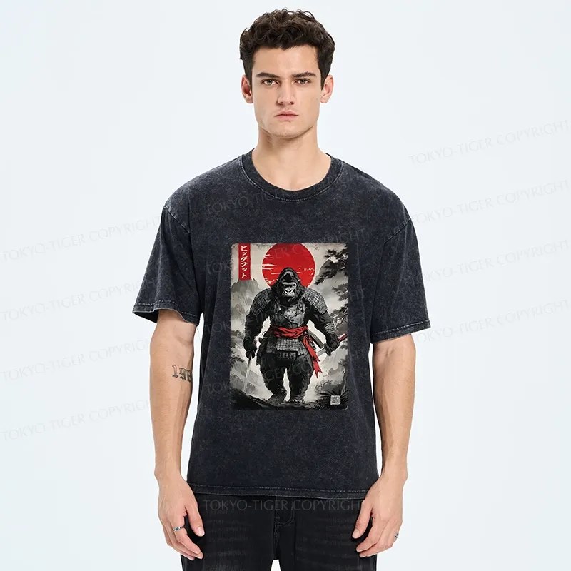 Tokyo-Tiger Retro Bigfoot Samurai Washed T-Shirt