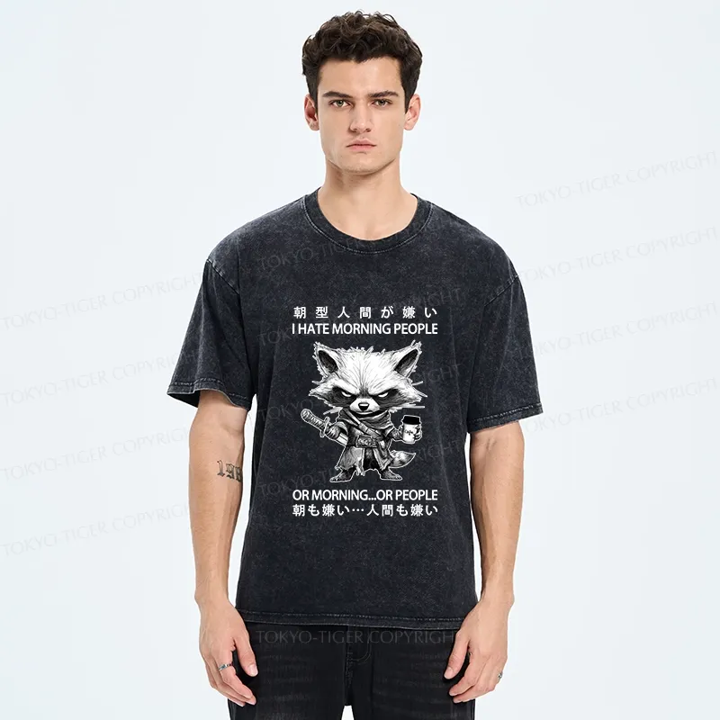 Tokyo-Tiger Angry Raccoon Samurai Washed T-Shirt