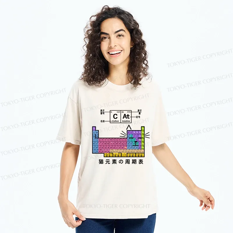 Tokyo-Tiger Cat Periodic Table Of Elements Washed T-Shirt