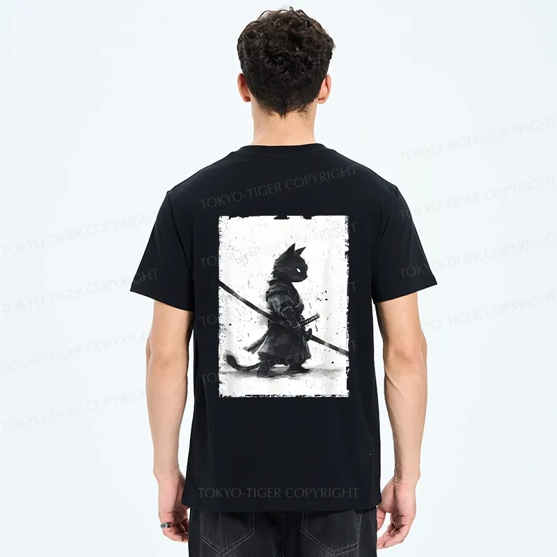 Tokyo-Tiger Retro Cat Samurai Japanese Front Back Classic T-Shirt