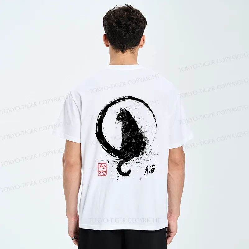Tokyo-Tiger Retro Japanese Black Cat Front Back Classic T-Shirt