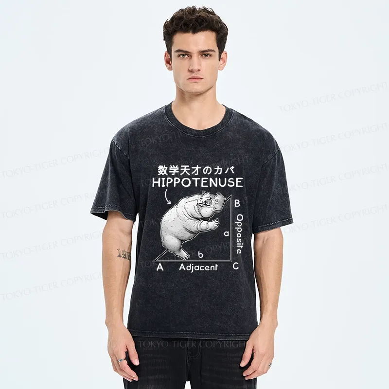 Tokyo-Tiger Mathematical Genius Hippo Washed T-Shirt