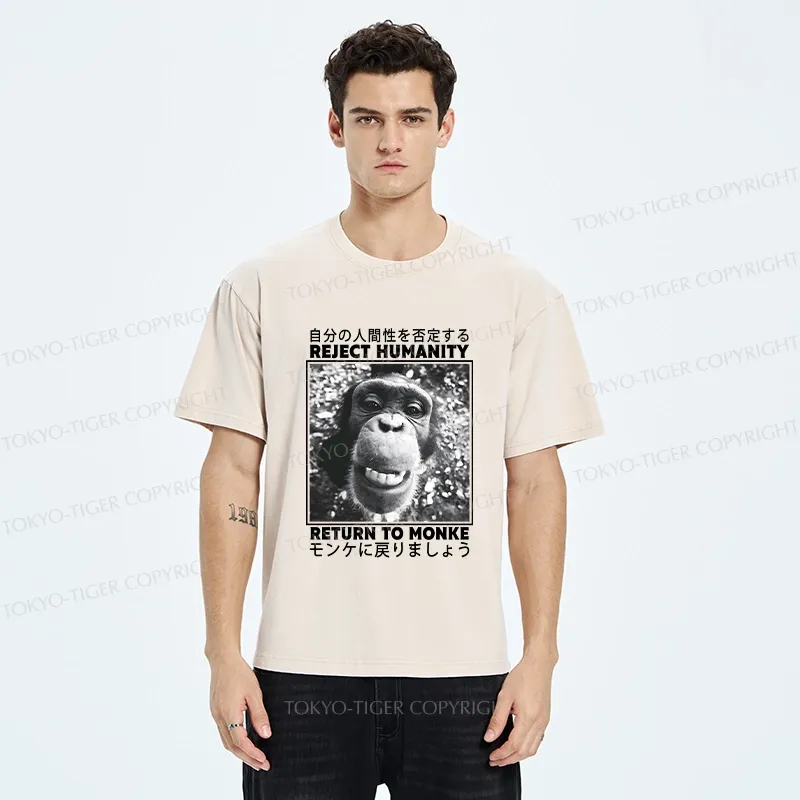 Tokyo-Tiger Funny Back To Monkey Washed T-Shirt