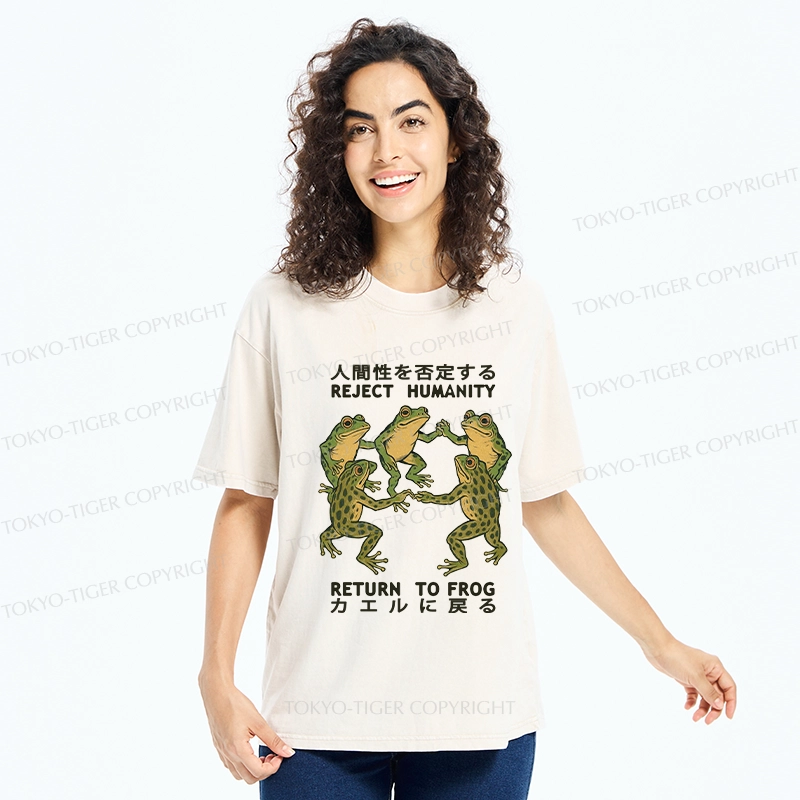 Tokyo-Tiger Back To Frog Funny Washed T-Shirt