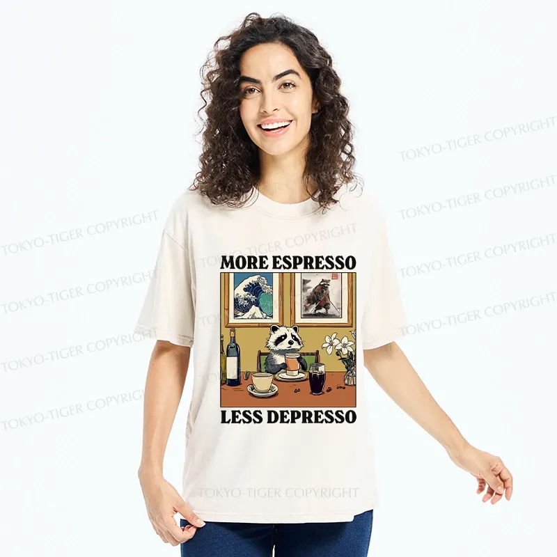 Tokyo-Tiger More Espresso Less Depresso Raccoon Washed T-Shirt