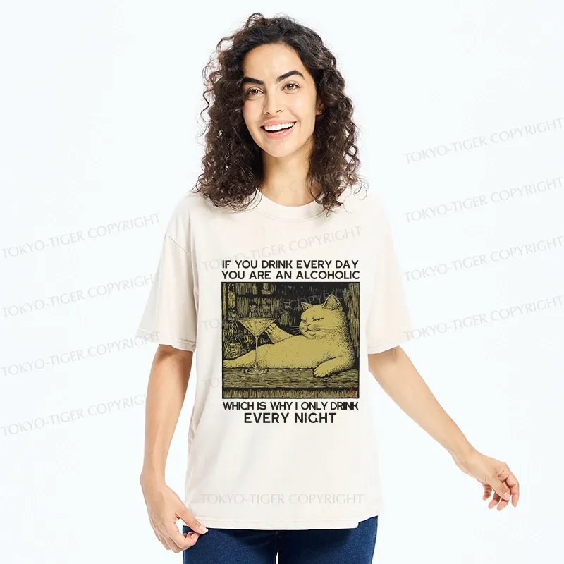 Tokyo-Tiger That's Why I Only Drink At Night Washed T-Shirt