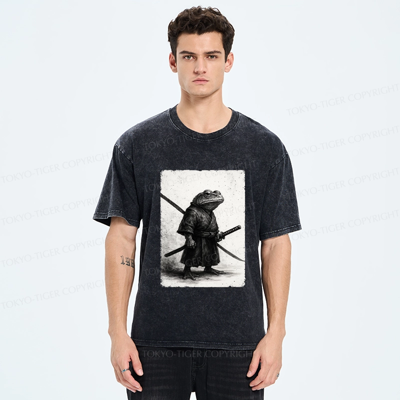 Tokyo-Tiger Retro Frog Samurai Japanese Washed T-Shirt