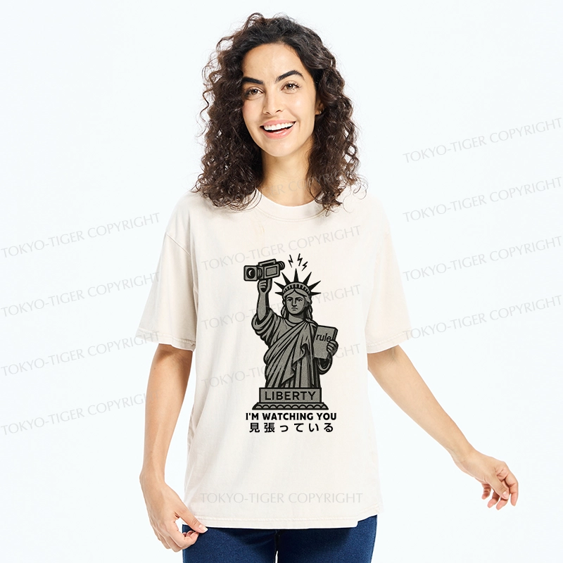 Tokyo-Tiger Funny I'm Watching You Washed T-Shirt