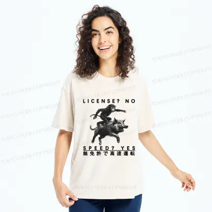 Tokyo-Tiger License? No Speed? Yes Funny Washed T-Shirt